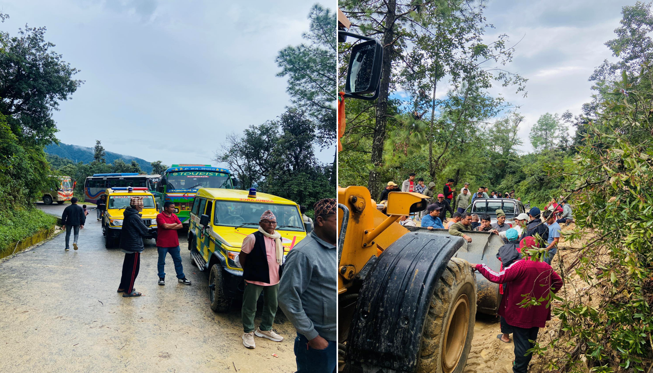पहिरोले भिमदत्त राजमार्ग अवरुद्ध, बुधबार राती देखि एम्बुलेन्ससमेत रोकिए