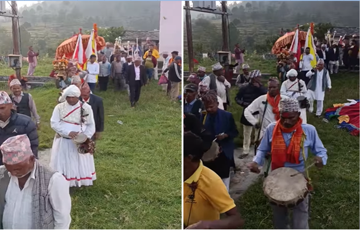 दसैँ पूजाका लागि अशिग्राम मन्दिरमा देउरो