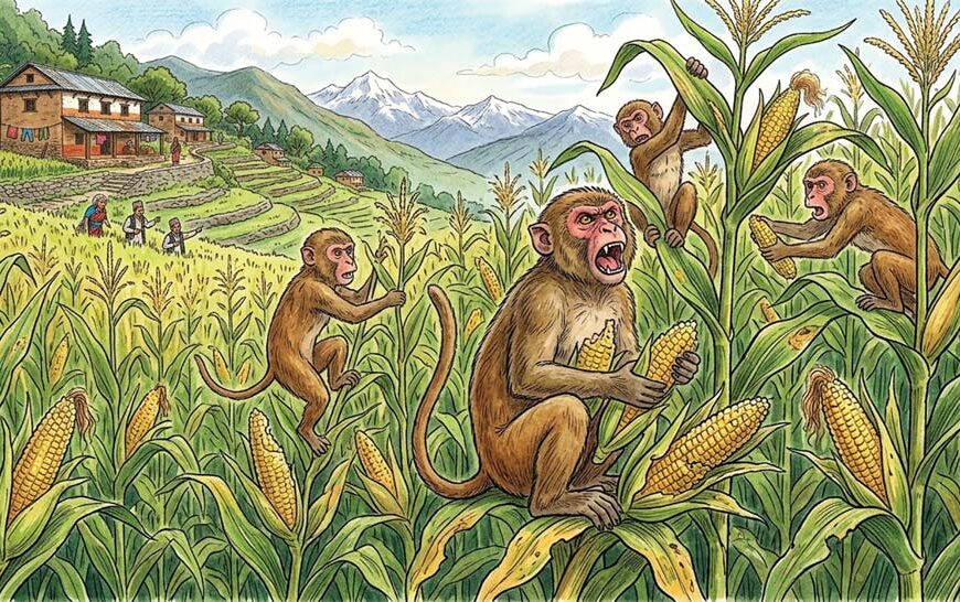 बाँदर आतङ्कले खाद्य सङ्कटको जोखिम बढाउदै